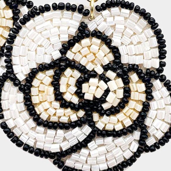 Flower White Seed Bead Dangle Earrings - Picture 2 of 5